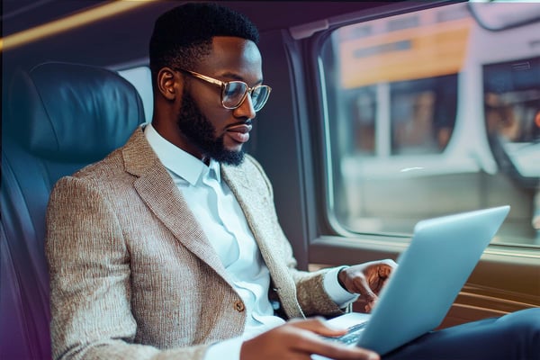 A man in a suit working on a bus