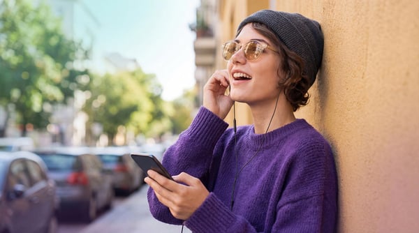 young woman making calls with Dstny Voice