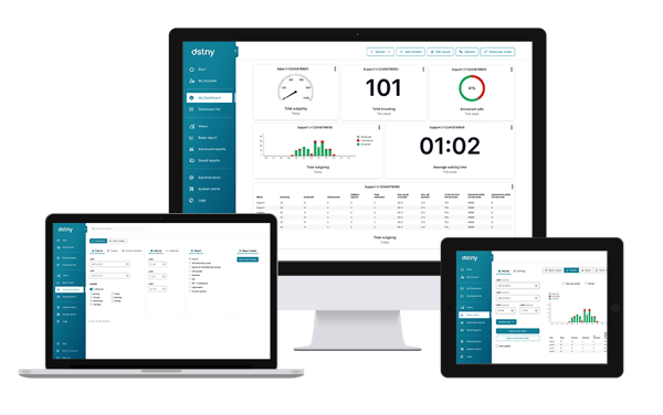 Screens showing Dstny analytics